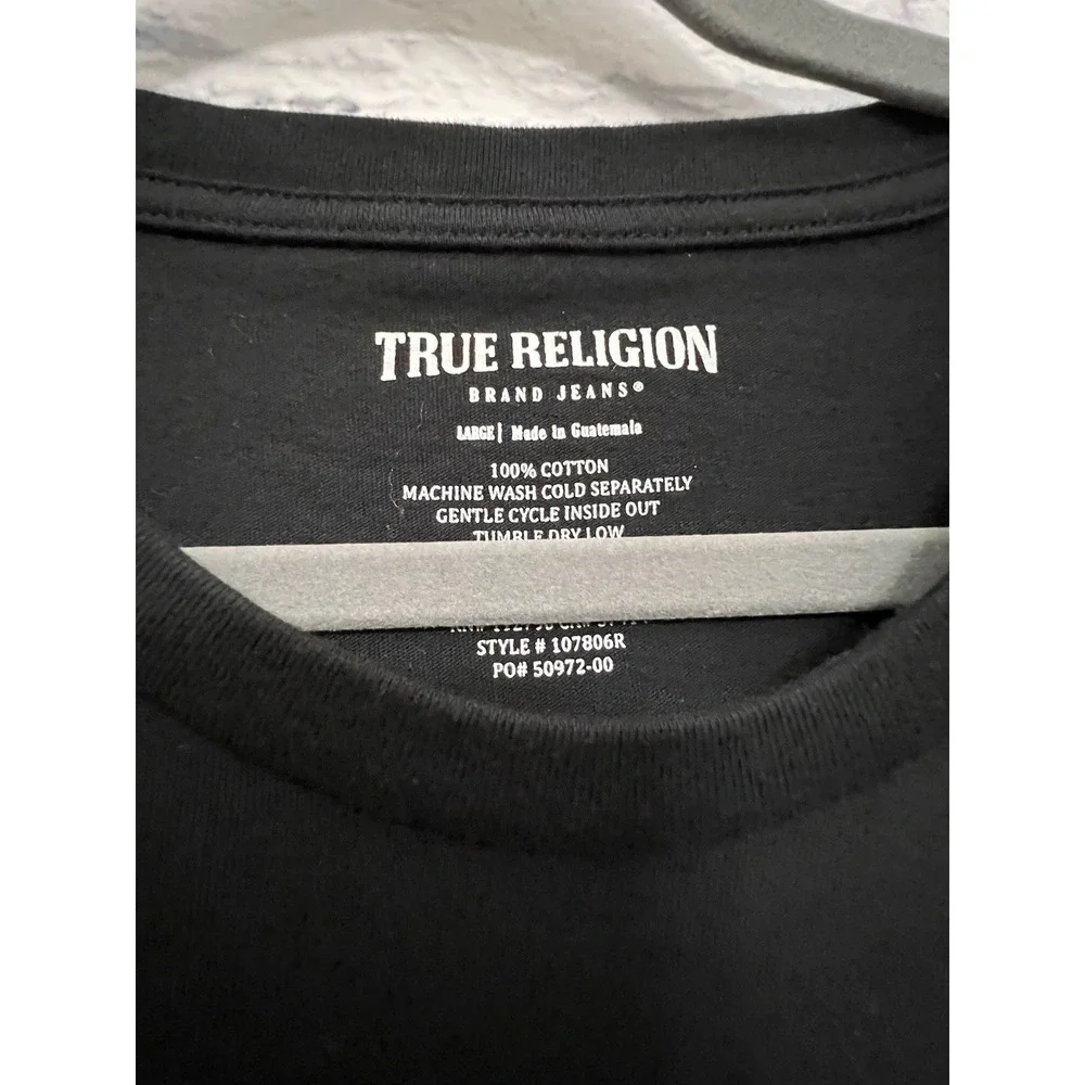 True Religion Men's T-Shirt Black w/ Gold Foil Halo Logo Size L